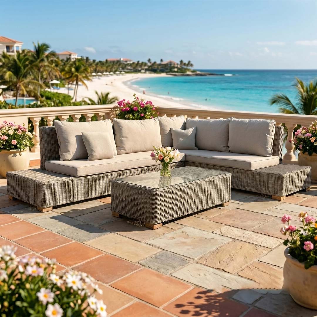 Cove Large Rattan Corner Sofa Set with Glass Coffee Table