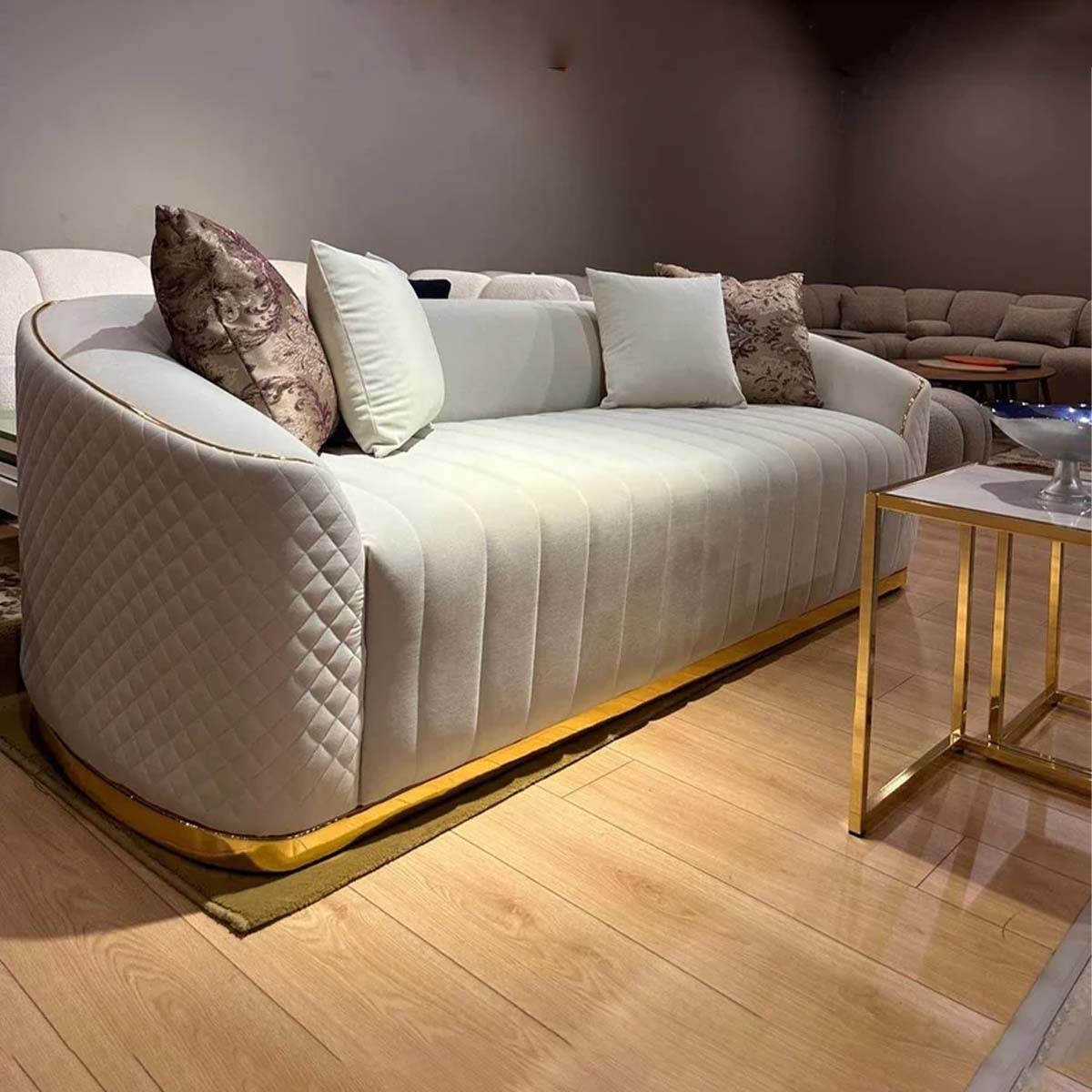 Dubai Cream Gold Premium Sofa Velvet Fabric