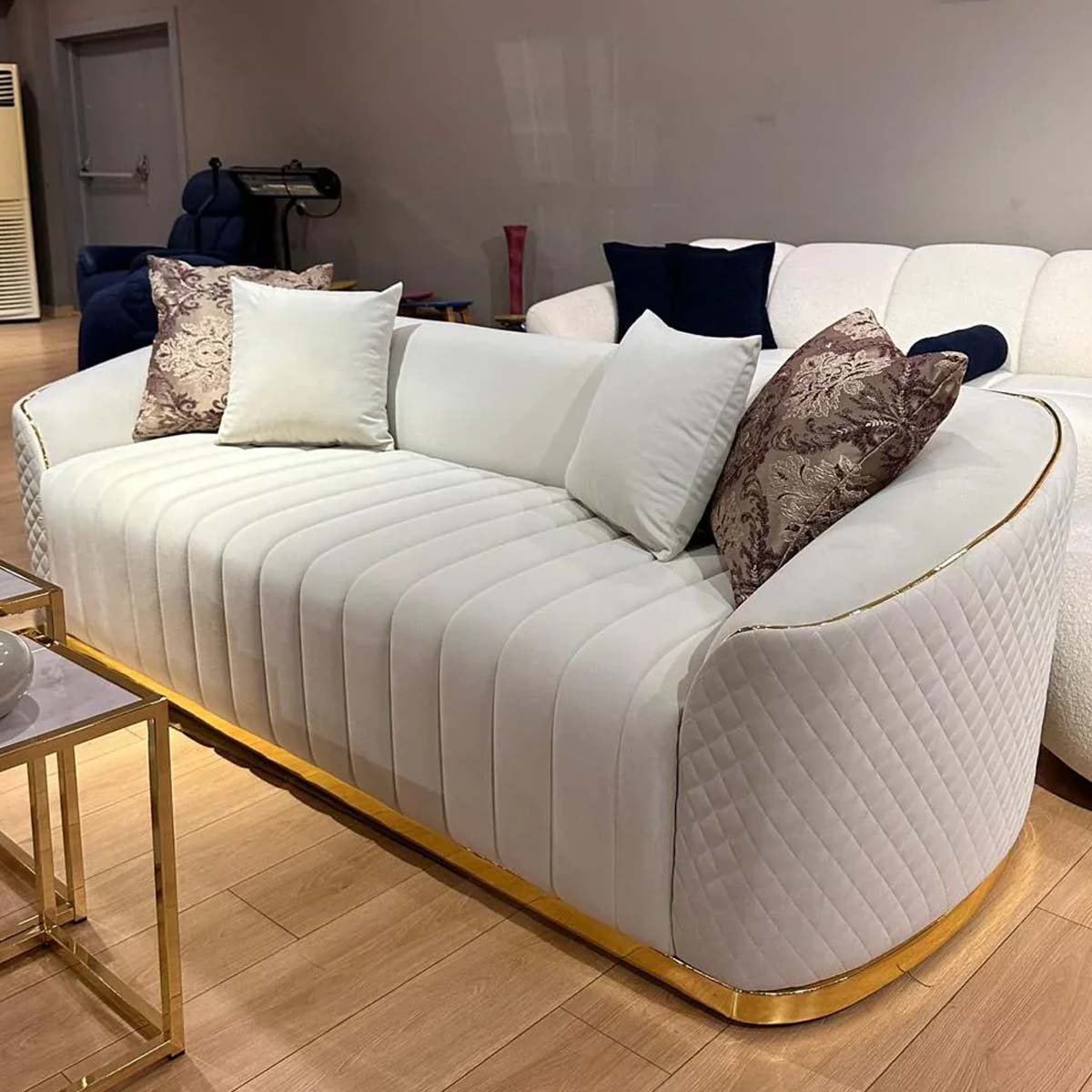 Dubai Cream Gold Premium Sofa Velvet Fabric