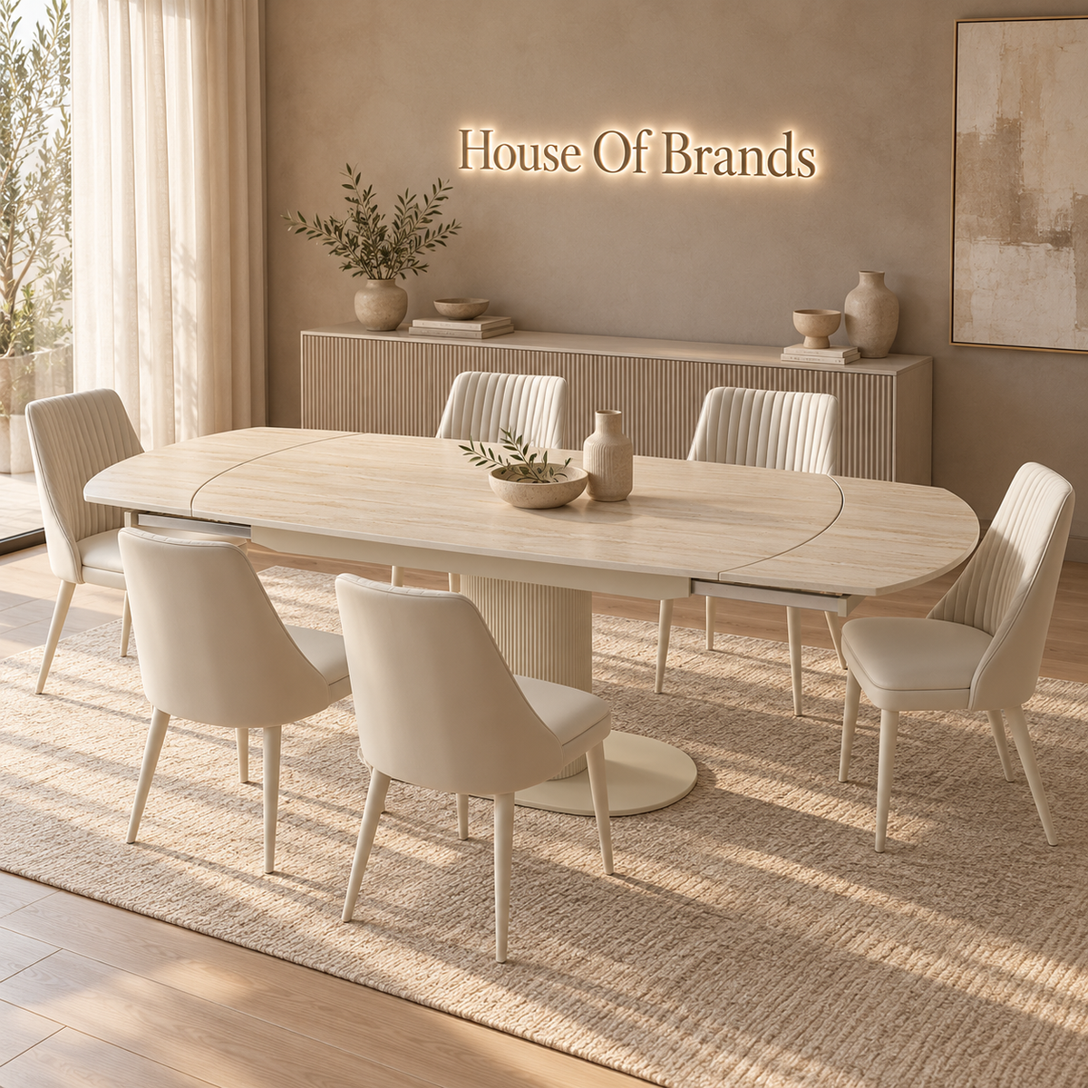 Belize Extendable Dining Table With Cruz PU Dining Chairs