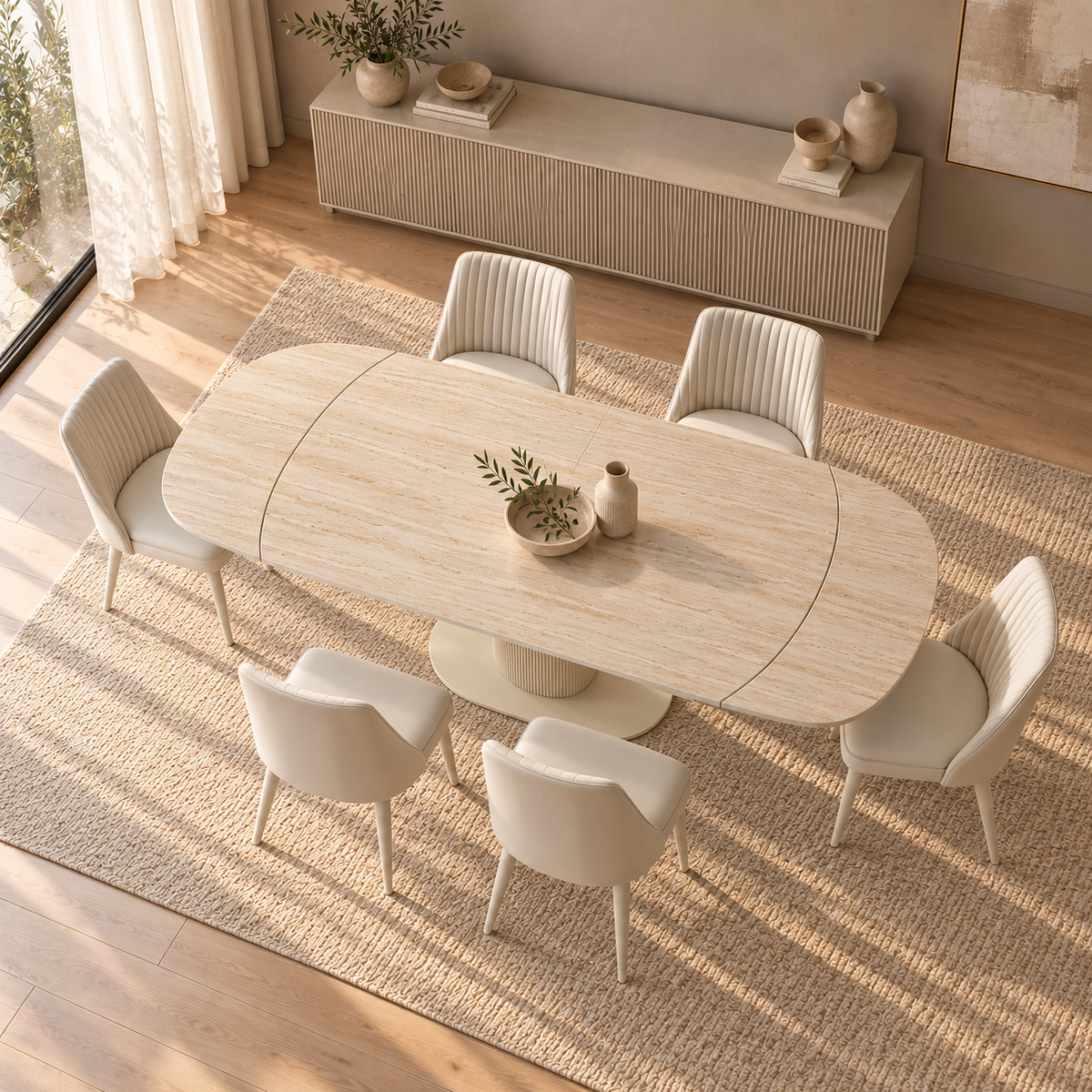 Belize Extendable Dining Table With Cruz PU Dining Chairs
