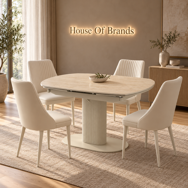 Belize Extendable Dining Table With Cruz PU Dining Chairs