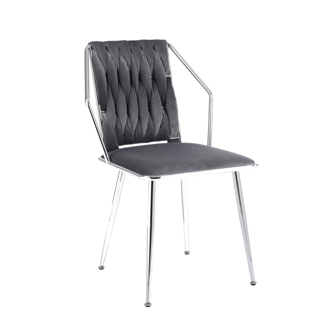Rosalia Square Grey Marble & Silver Dining Set With 4 Dalia Chairs