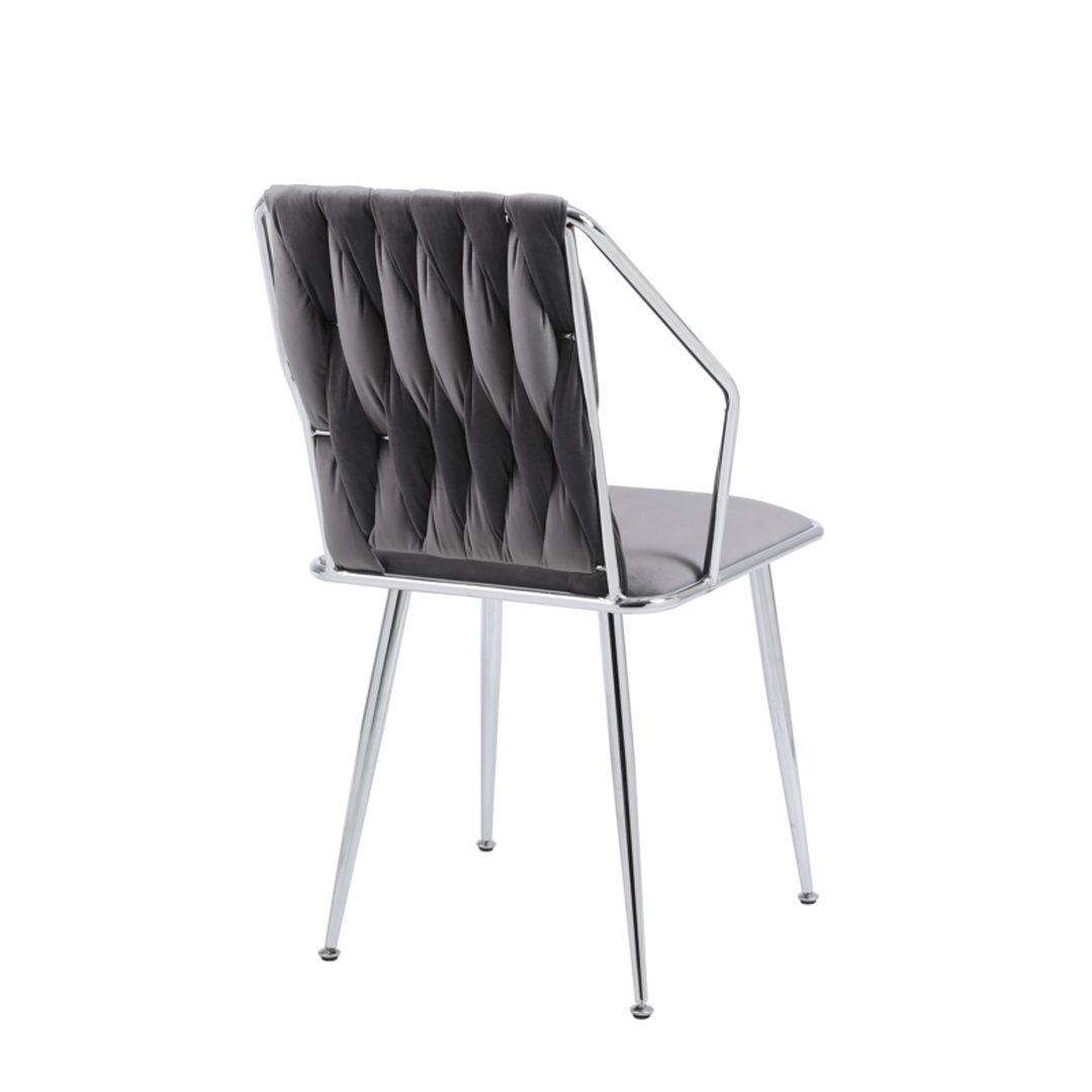 Rosalia Square Grey Marble & Silver Dining Set With 4 Dalia Chairs