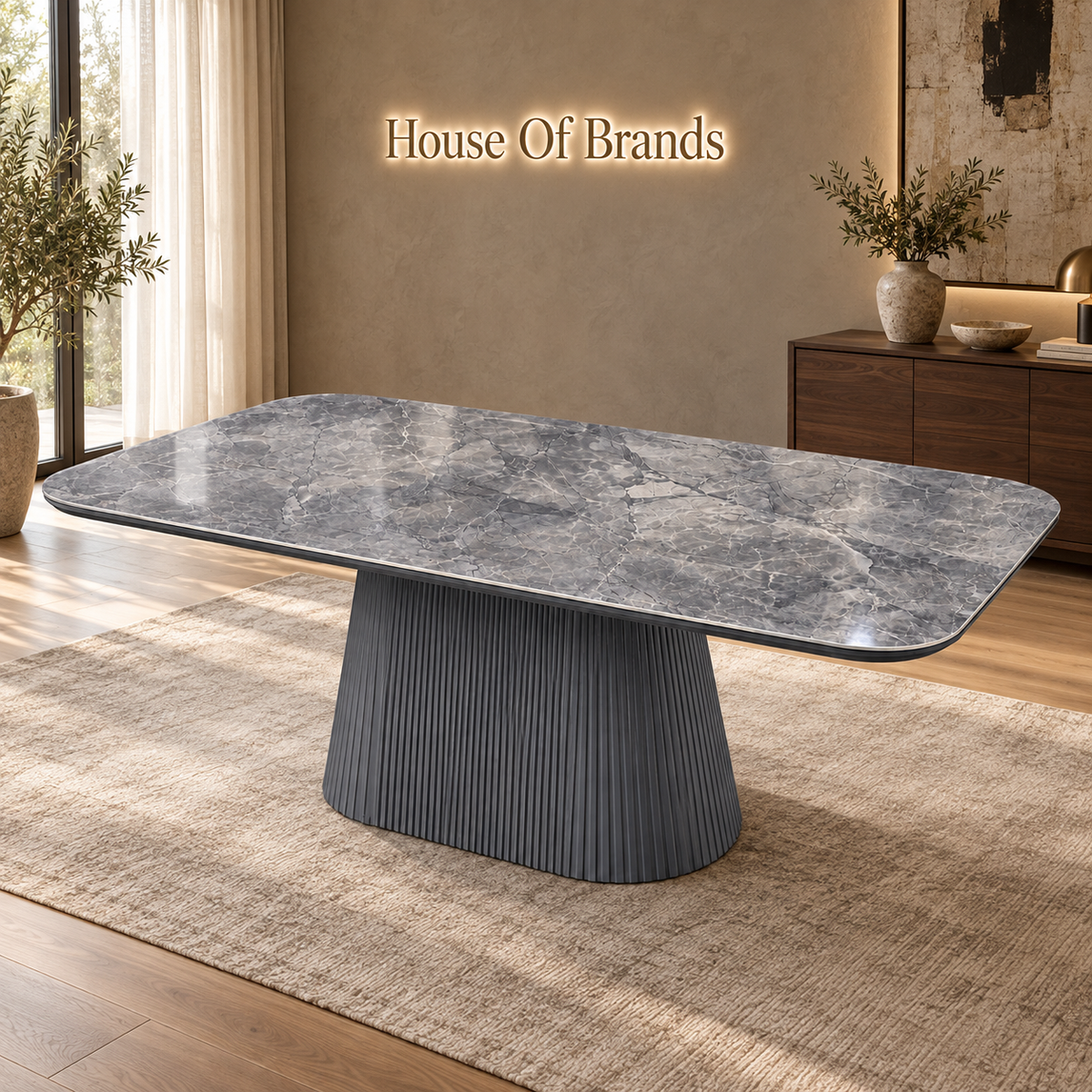 Davos 180cm Oval Grey Ceramic Marble Dining Table