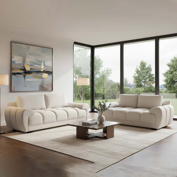 Devoke 3+2 Cream Velvet Sofa Set