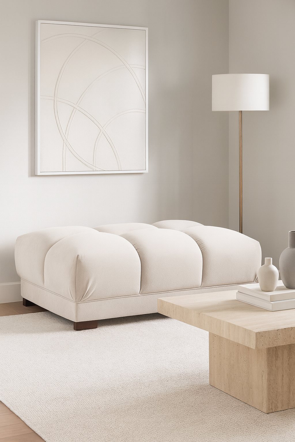 Devoke 3+2 Cream Velvet Sofa Set with Footstool