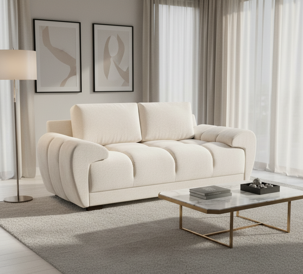 Devoke 3+2 Cream Velvet Sofa Set with Footstool