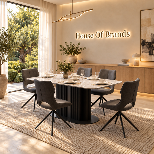 Sydney 160cm Grey Ceramic Marble Dining Table Set with Grey Velvet 360° Swivel Chairs
