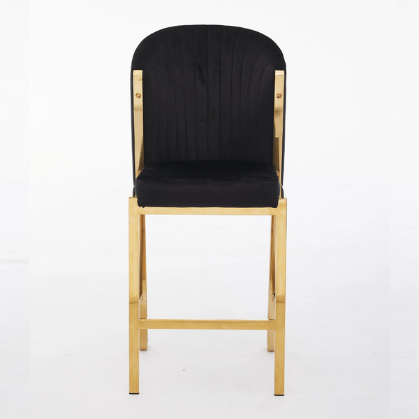 Favian Luxury Black & Gold Velvet Bar Stool Gold Legs