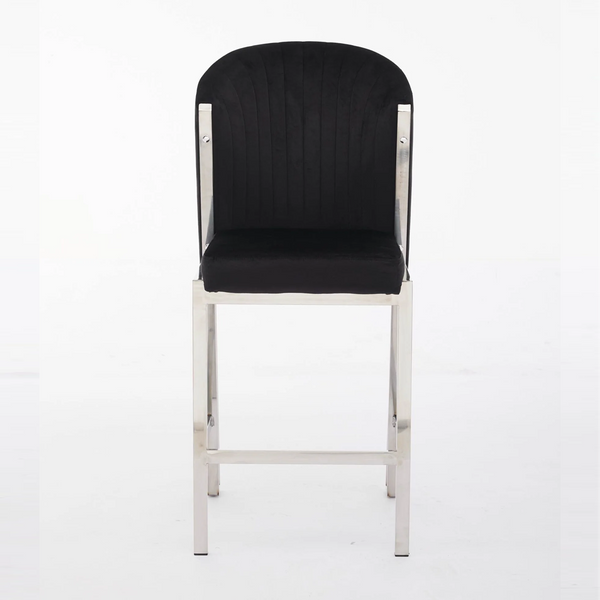 Favian Luxury Black & Silver Velvet Bar Stool Chrome Legs