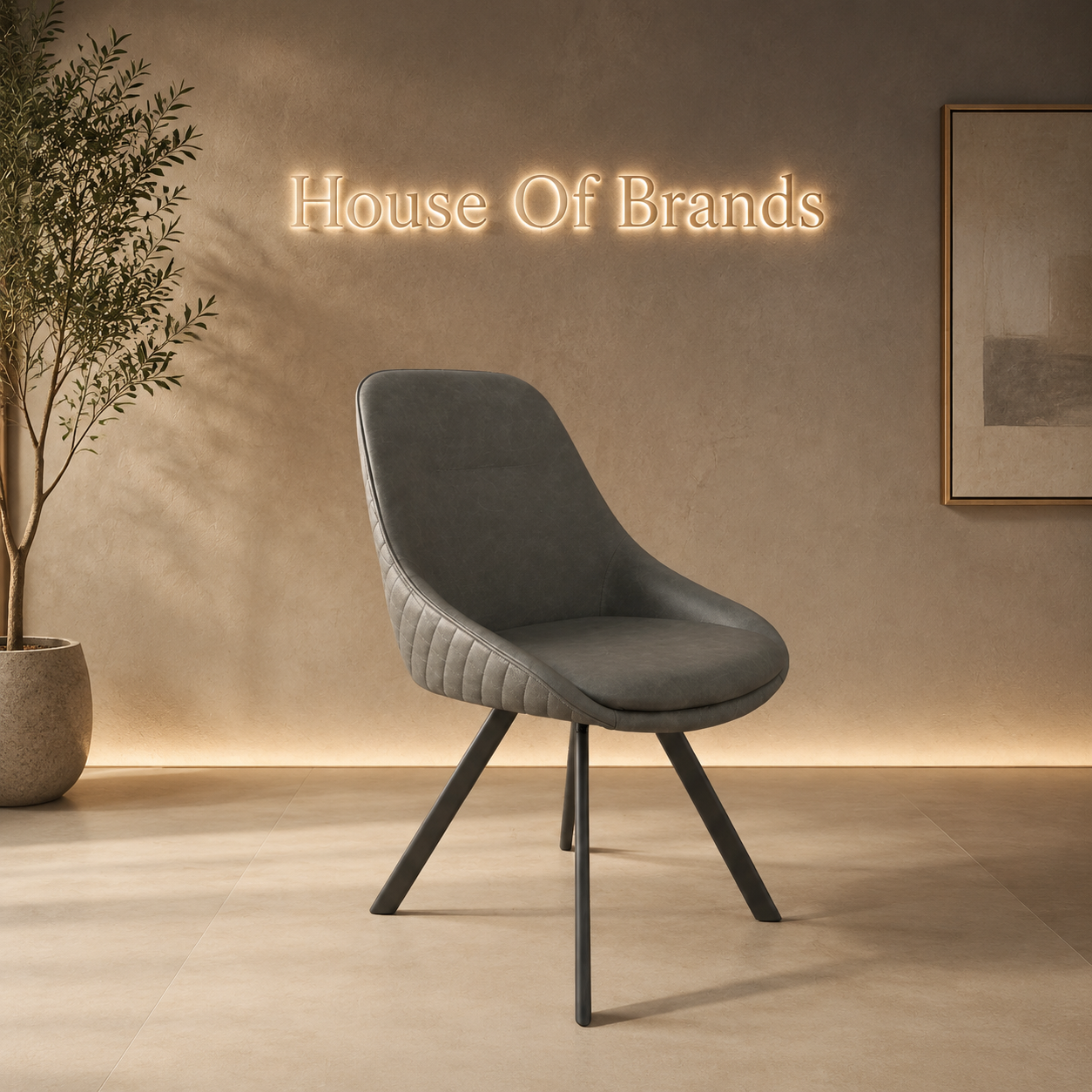 Fedra Vintage Grey PU & Fabric Swivel Dining Chair