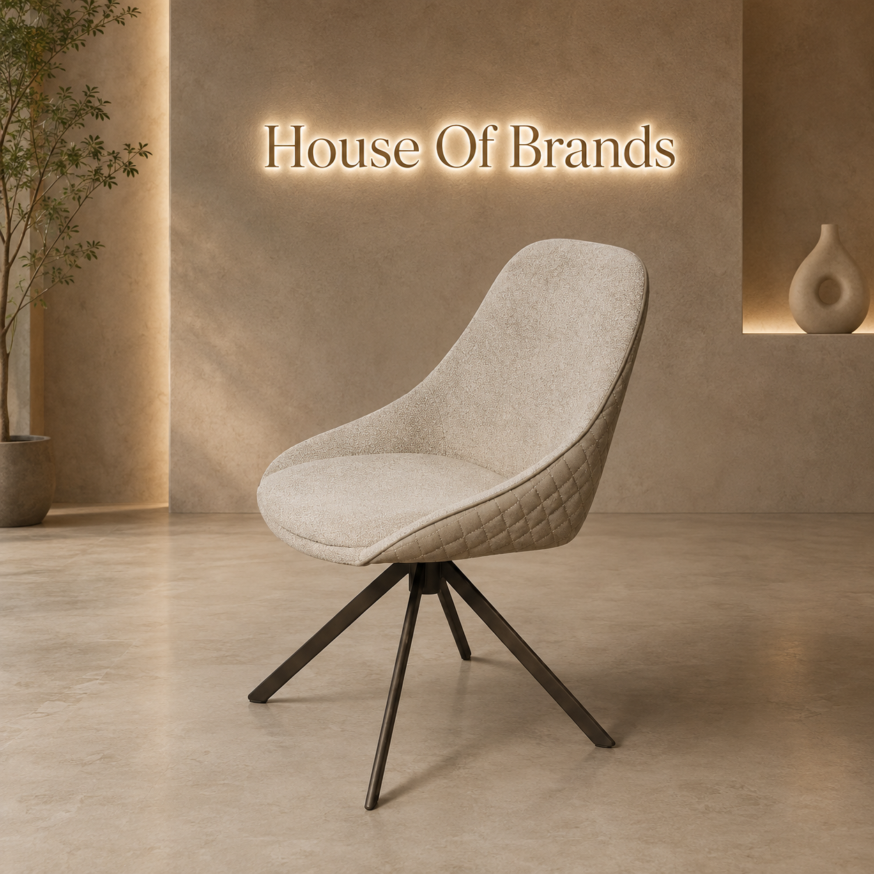 Fedra Taupe Fabric & PU Swivel Dining Chair