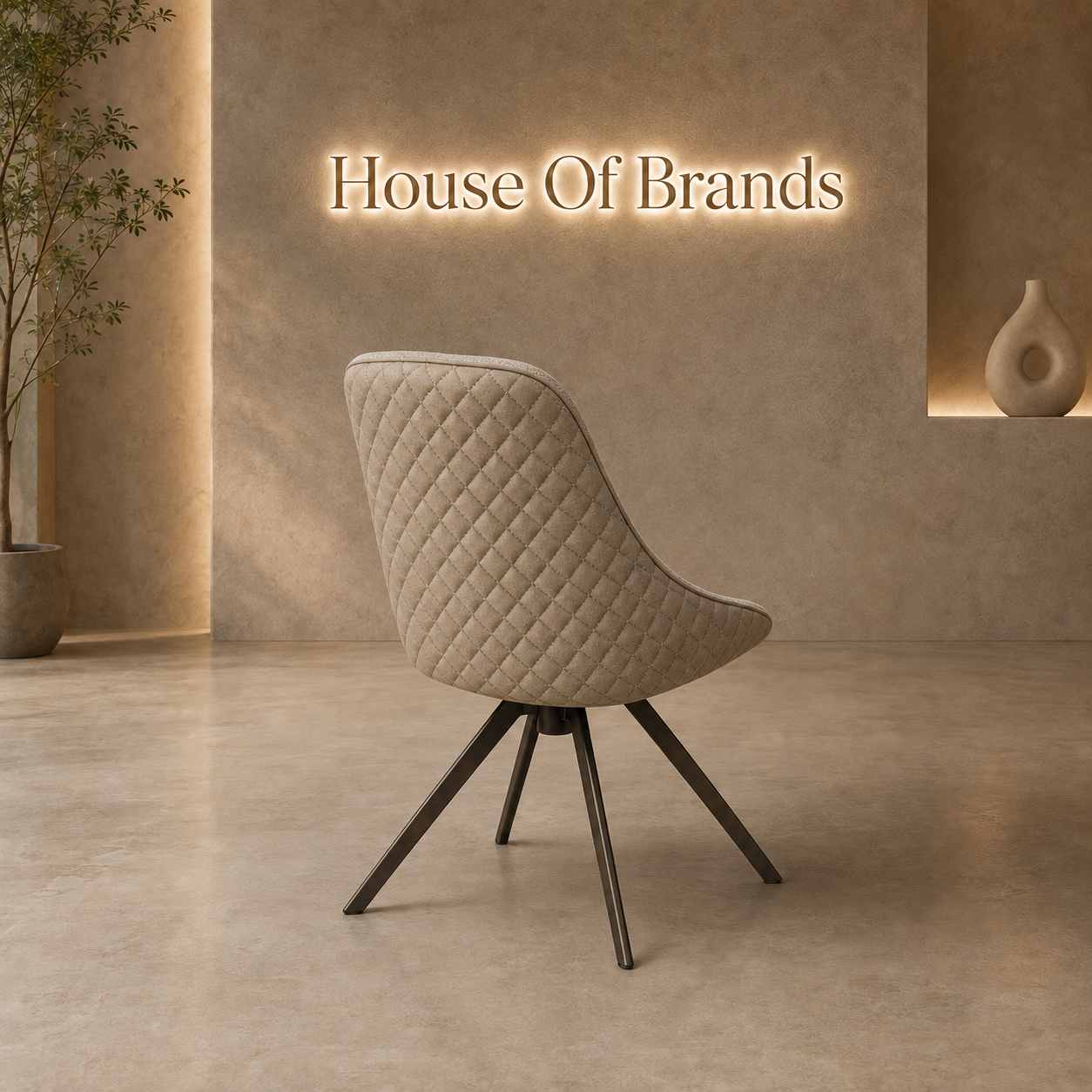 Fedra Taupe Fabric & PU Swivel Dining Chair