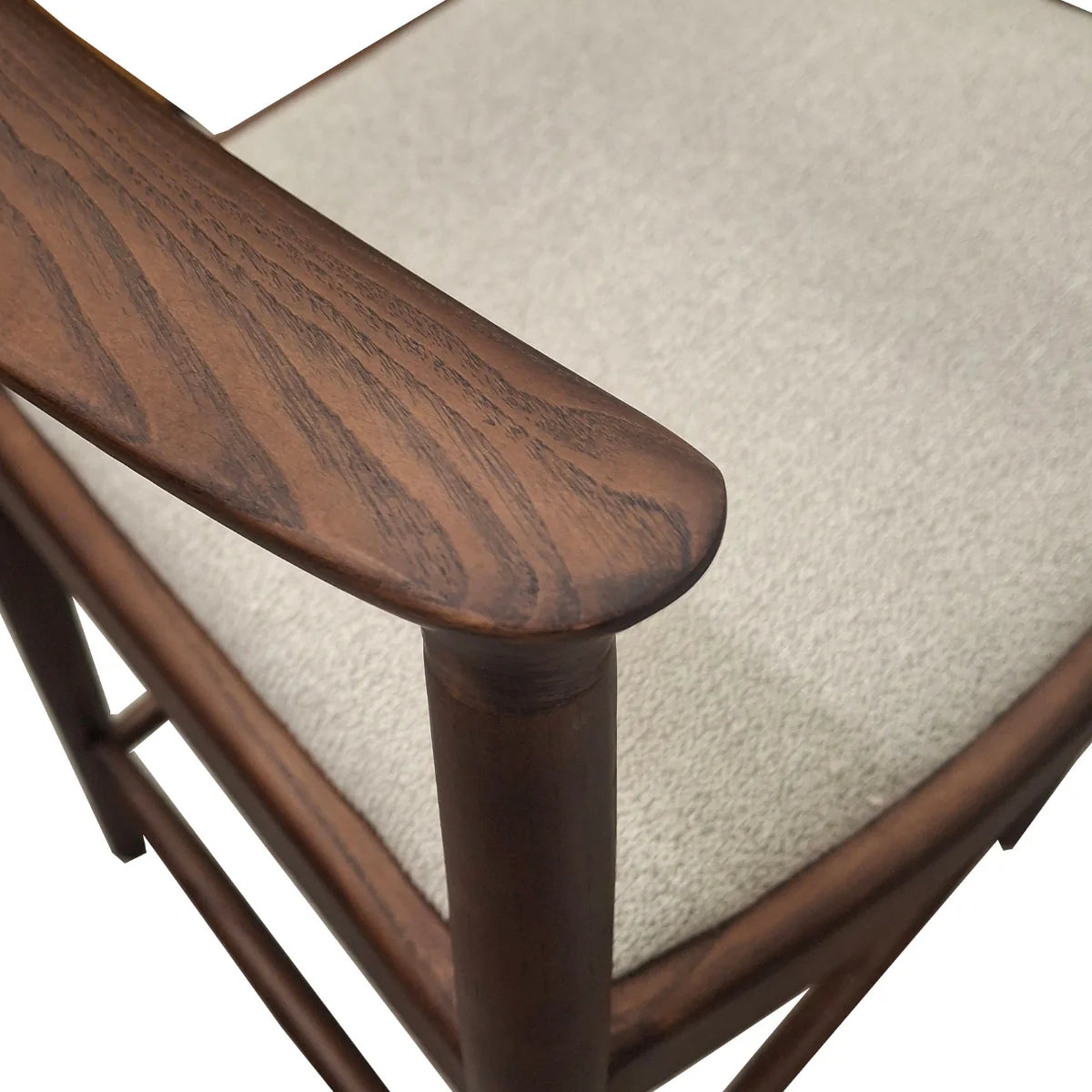 Fern Walnut Bar Stool in Oatmeal Bouclé – Upholstered Kitchen Counter Stool