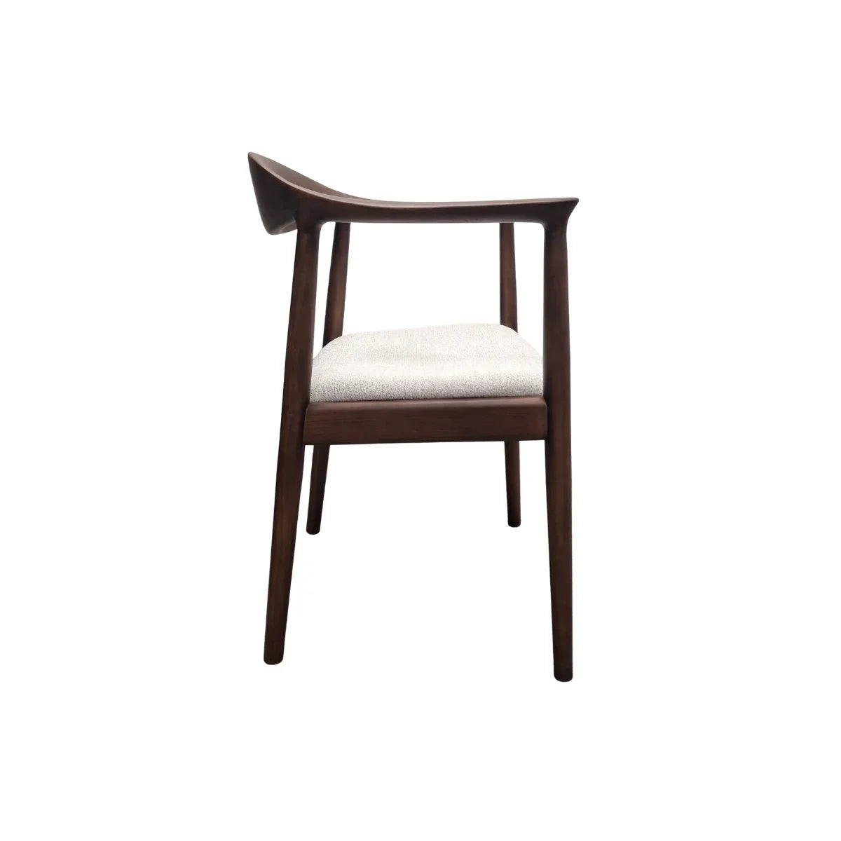 Fern Walnut Dark Wooden Ivory Boucle Fabric Dining Chairs - Pairs
