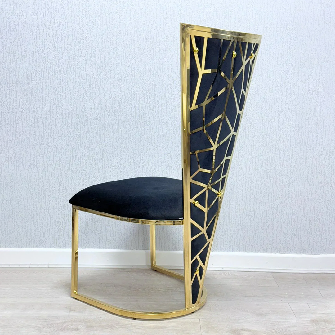 Florence High Back Black/Gold Plush Velvet Dining Chair