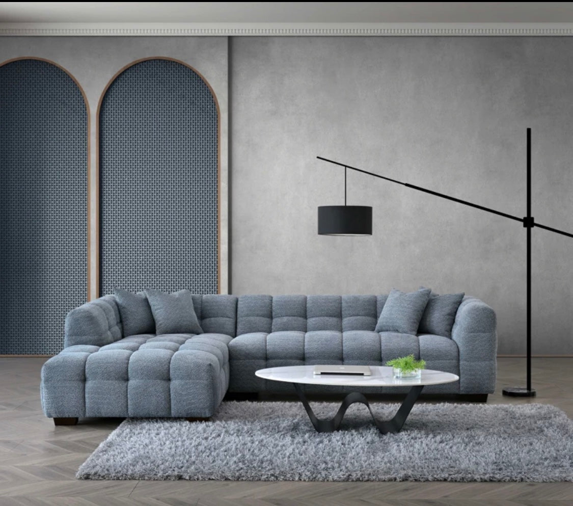 Aluxo Tribeca Corner Group In Iron Boucle Fabric