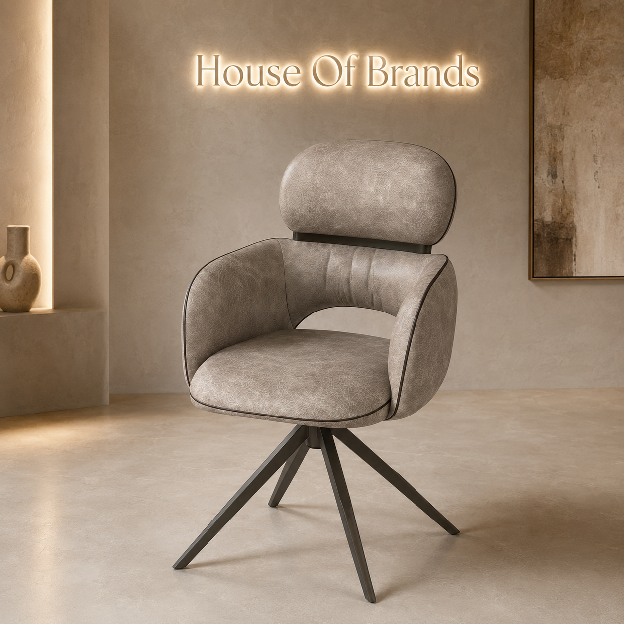 Grace Vintage Latte PU Swivel Dining Armchair