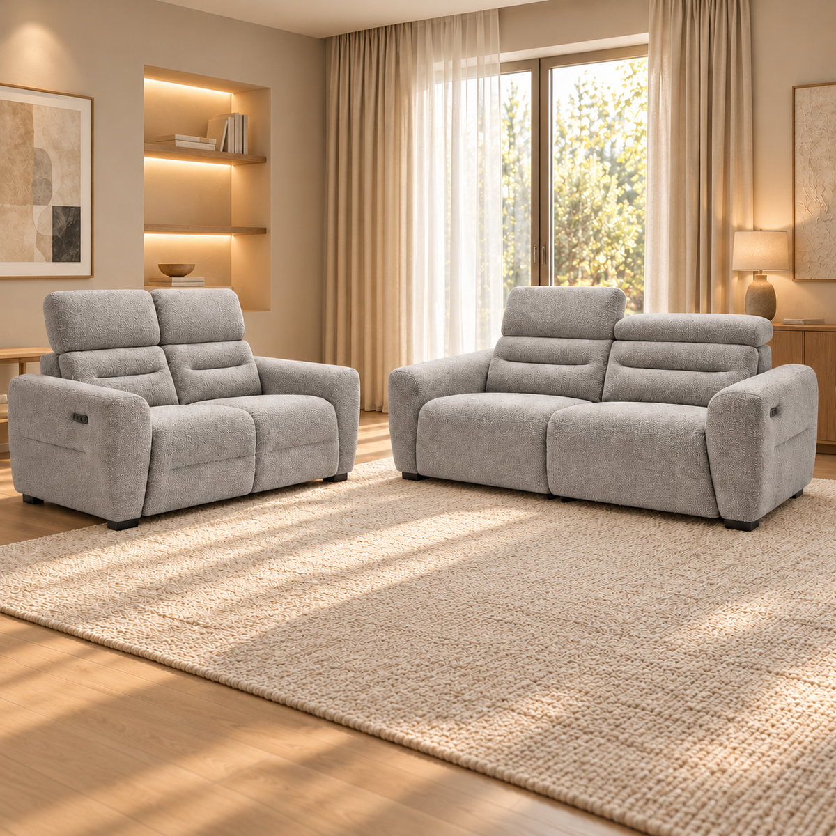 Tokyo Grey Electric Recliner Sofa Set