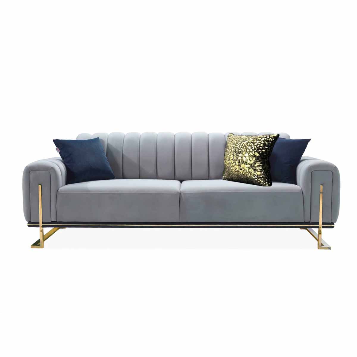Paris Luxury Grey & Gold 3+2 Velvet Sofa