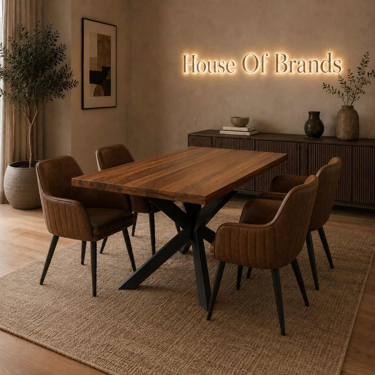 Huxley 135cm Dining Set with 4 Vintage Tan Chairs