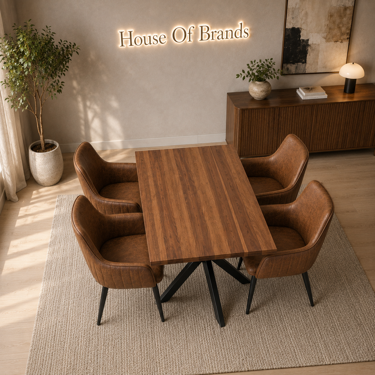 Huxley 135cm Dining Set with 4 Vintage Tan Chairs