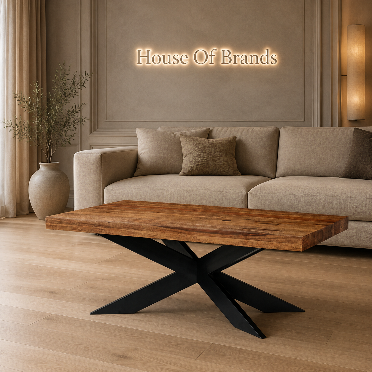 Huxley Solid Sheesham Wood & Black Iron Coffee Table