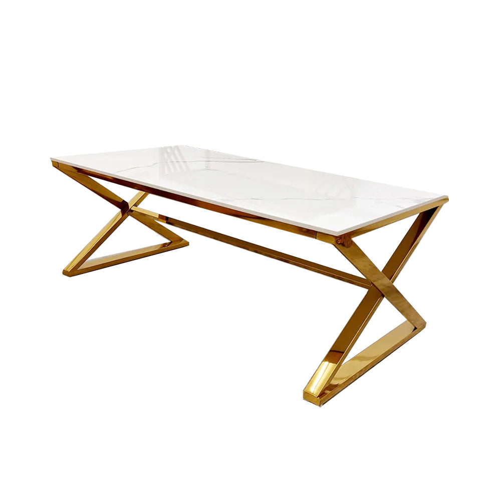 120cm Zion Gold Base with Polar White Top Sintered Stone Coffee Table