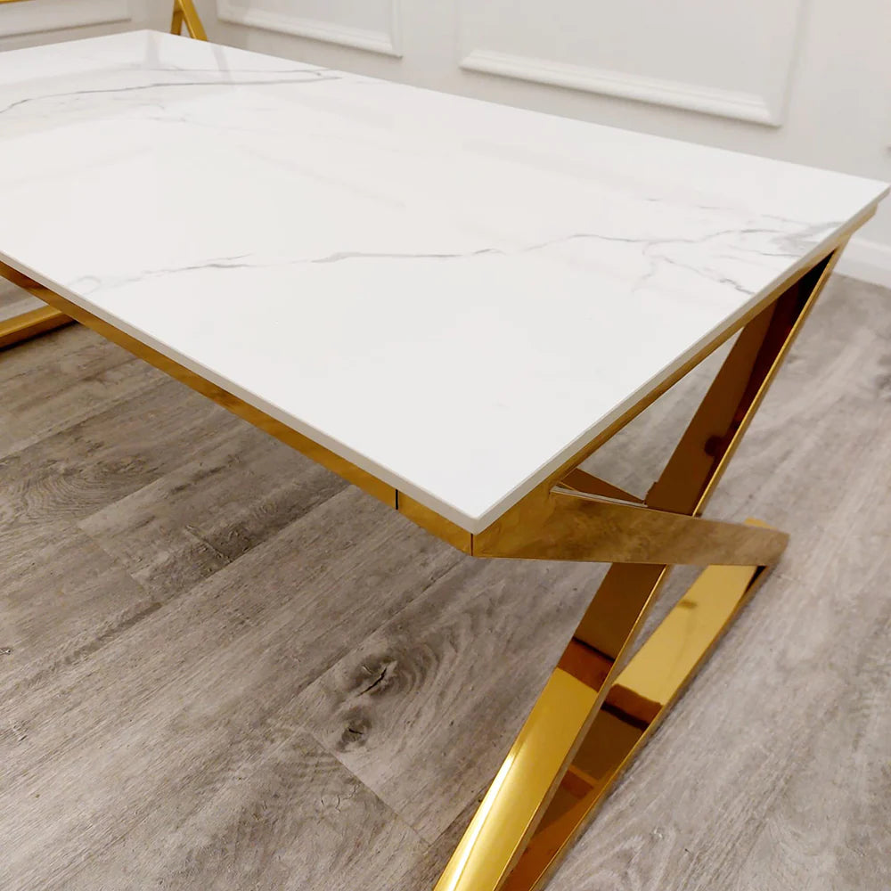 120cm Zion Gold Base with Polar White Top Sintered Stone Coffee Table