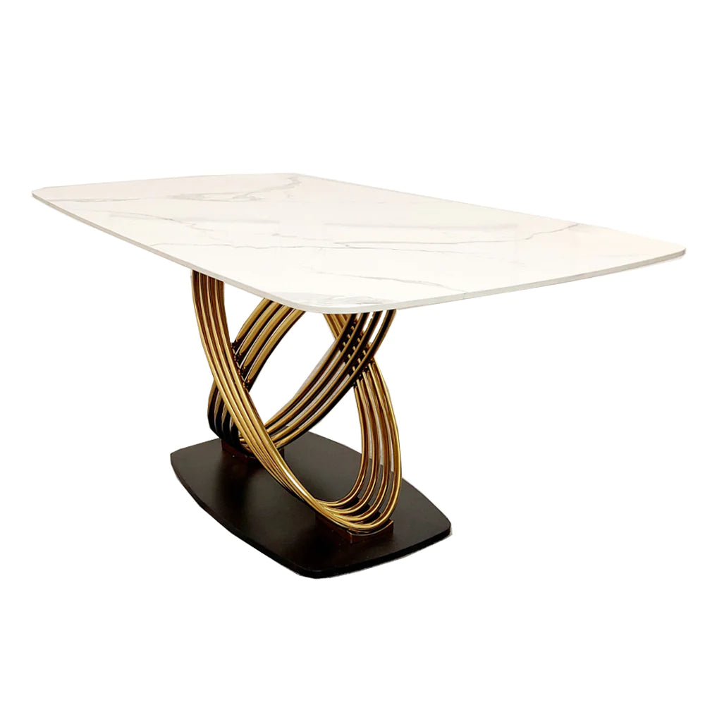 Orion Gold 180cm Sintered Stone Dining Table With Polar White Top
