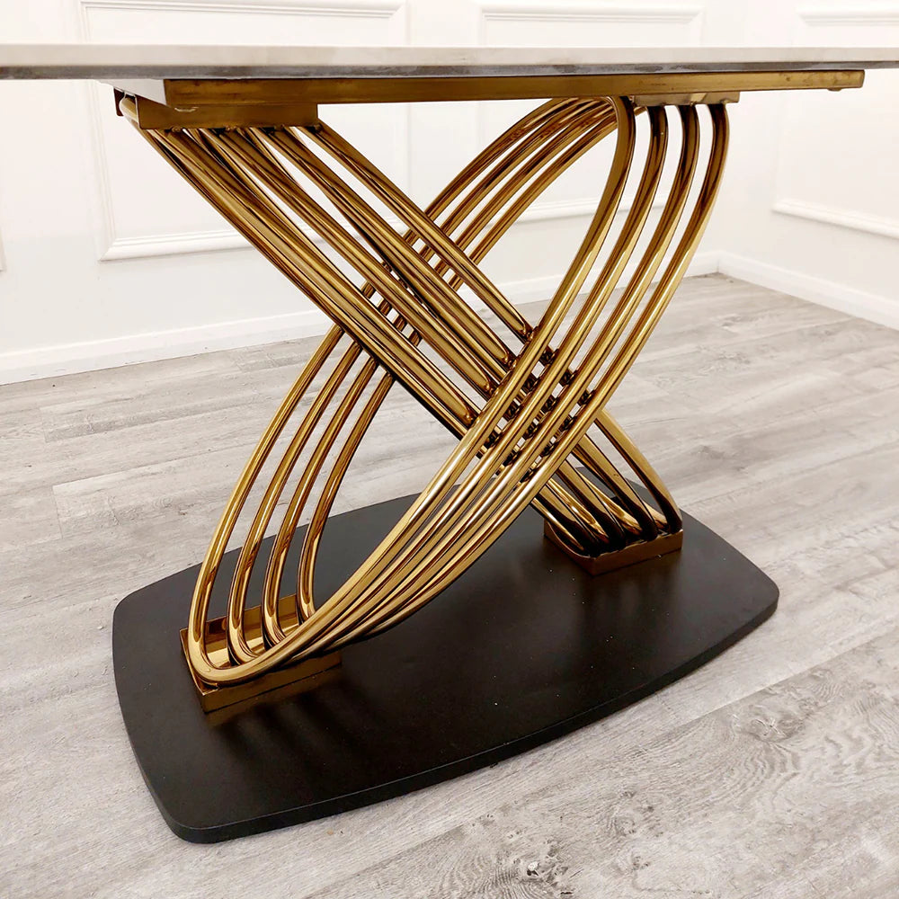 Orion Gold 180cm Sintered Stone Dining Table With Polar White Top