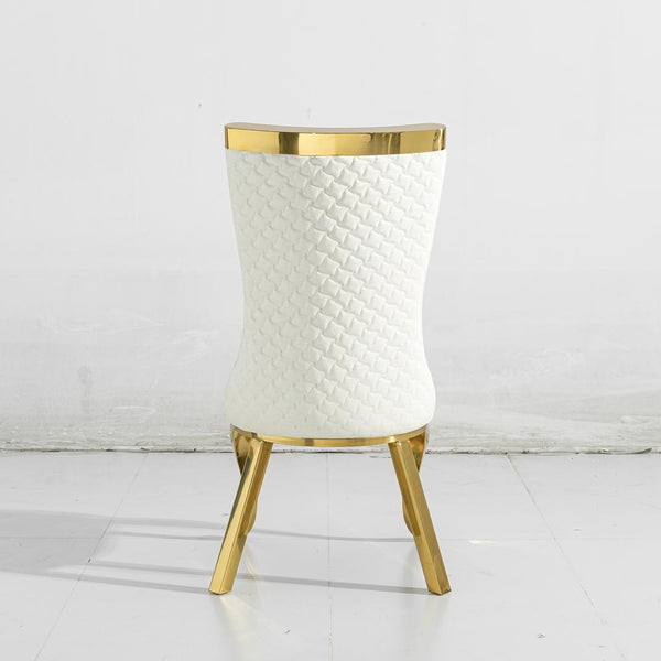 Samara Cream PU Leather Quilted Dining Chair with Gold Legs – Modern Luxury Seating