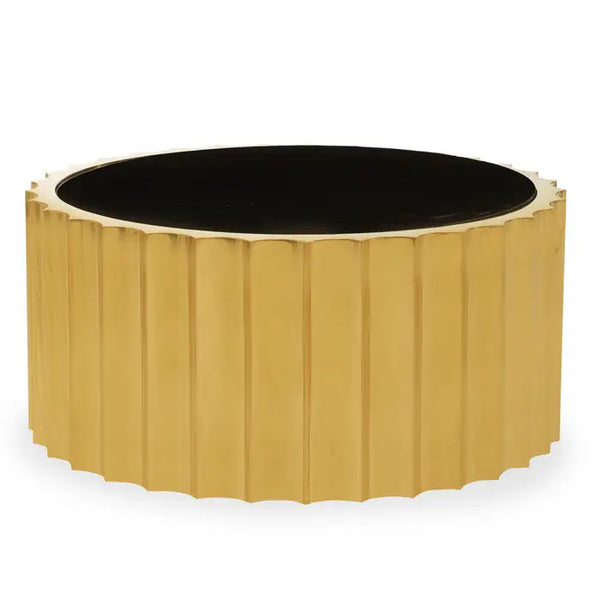 Alvaro Black and Gold Glass & Titanium Round Coffee Table