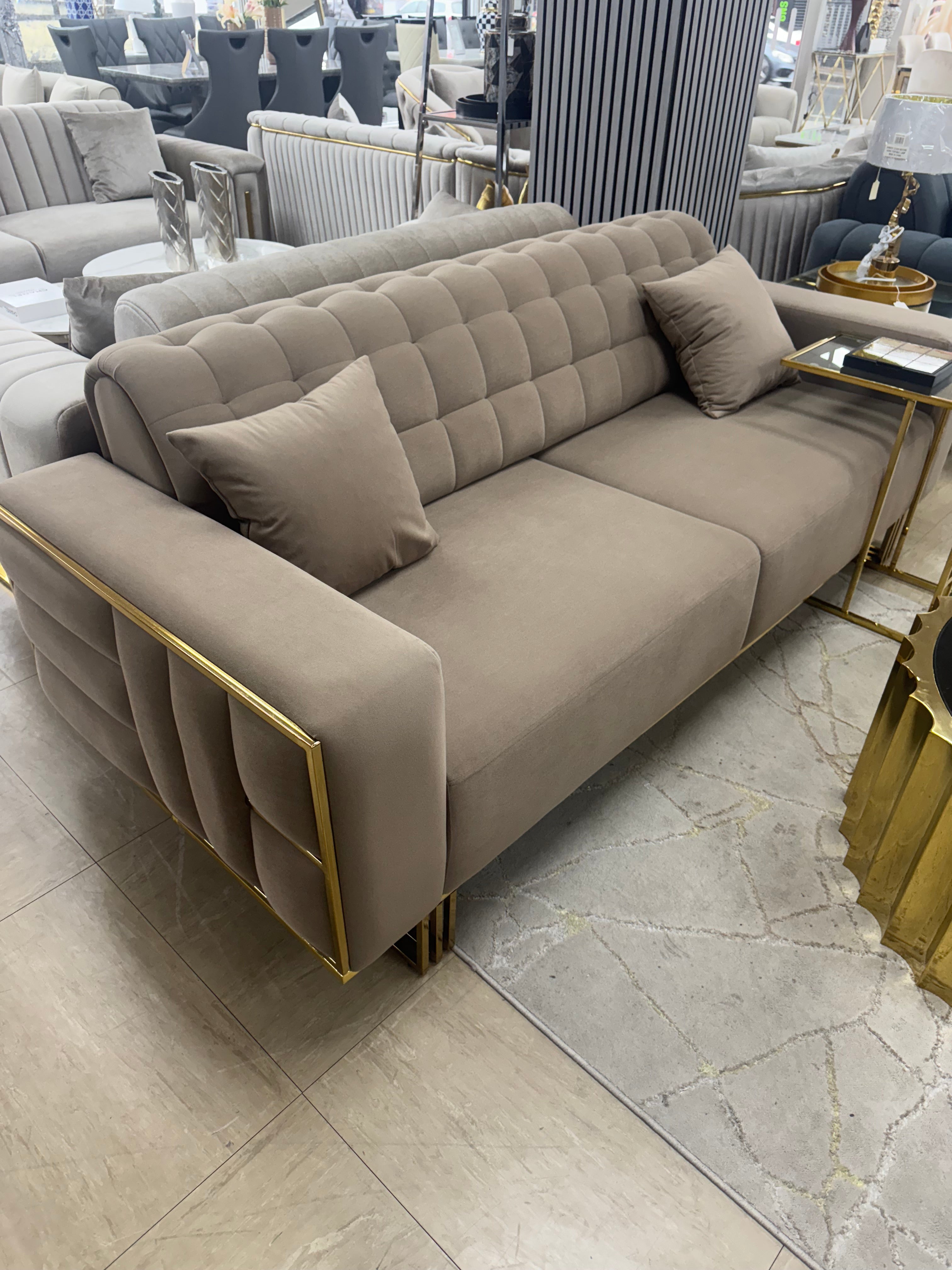 Madrid Mink & Gold Sofa Bed Set 3+2