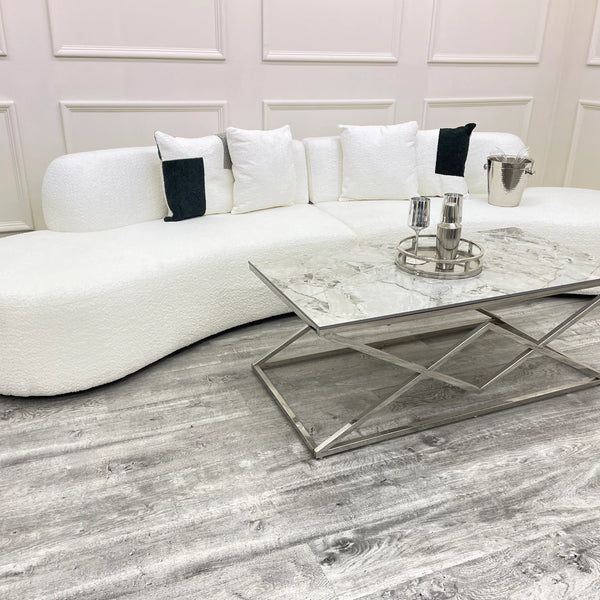 White Miami Curved Cinema Boucle Sofa
