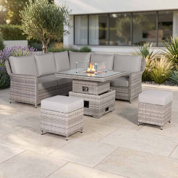 Palermo Square Corner Garden Sofa Set with Rising Fire Pit Table