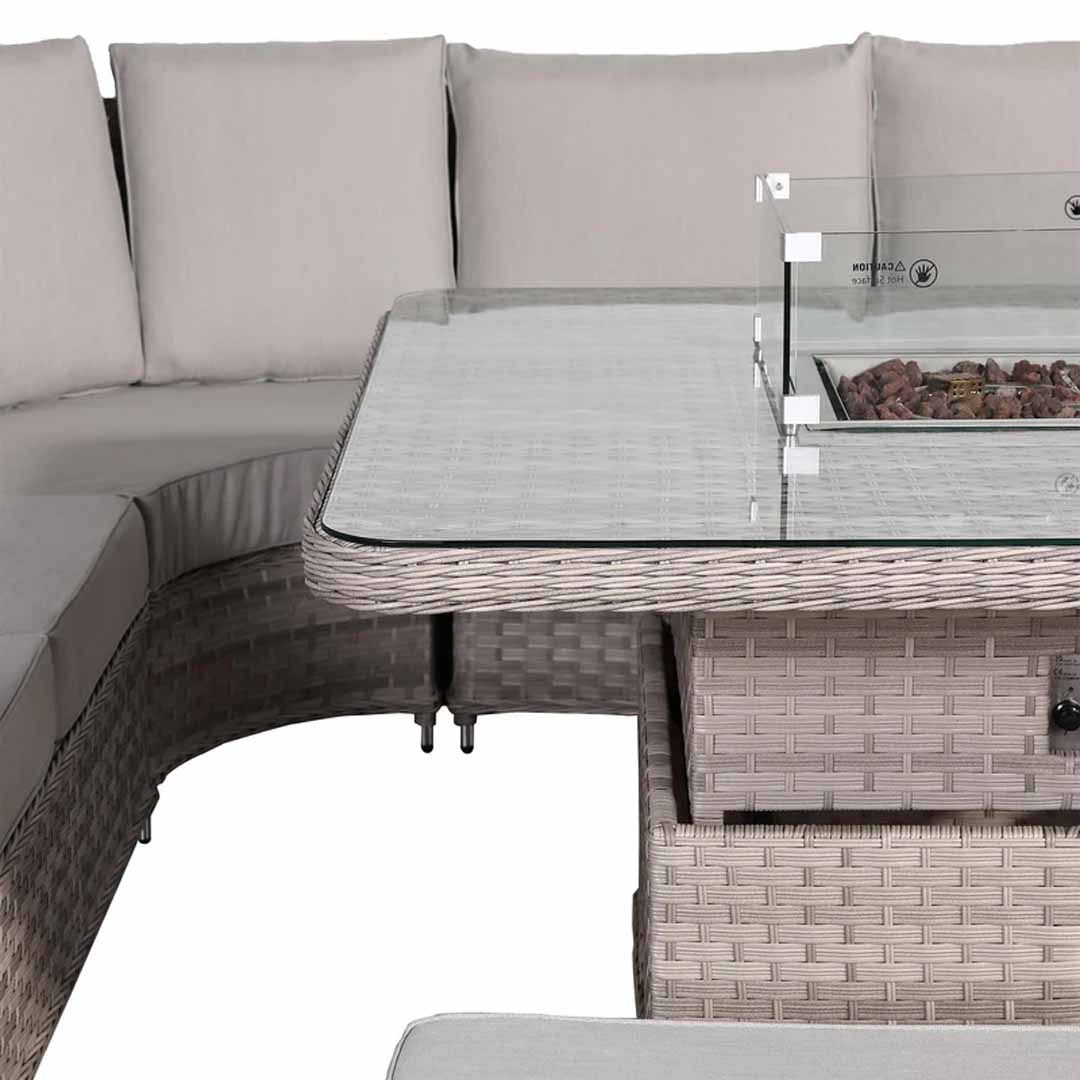 Palermo Square Corner Garden Sofa Set with Rising Fire Pit Table