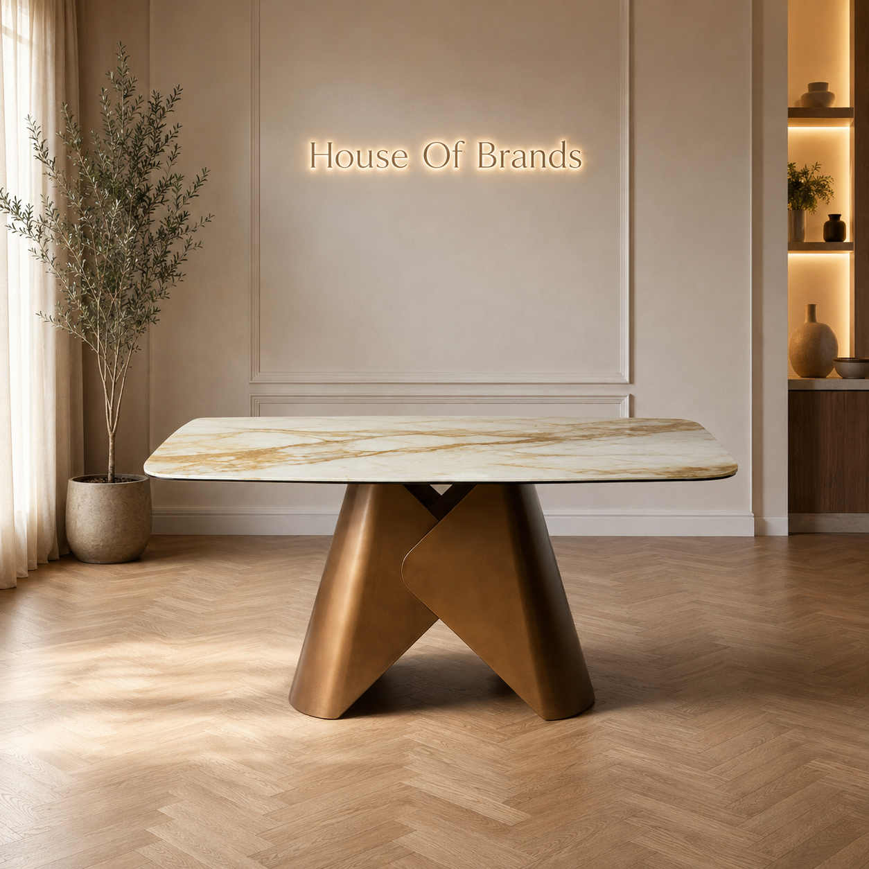 Leven 160cm Brass & White Pandora Classico Dining Table