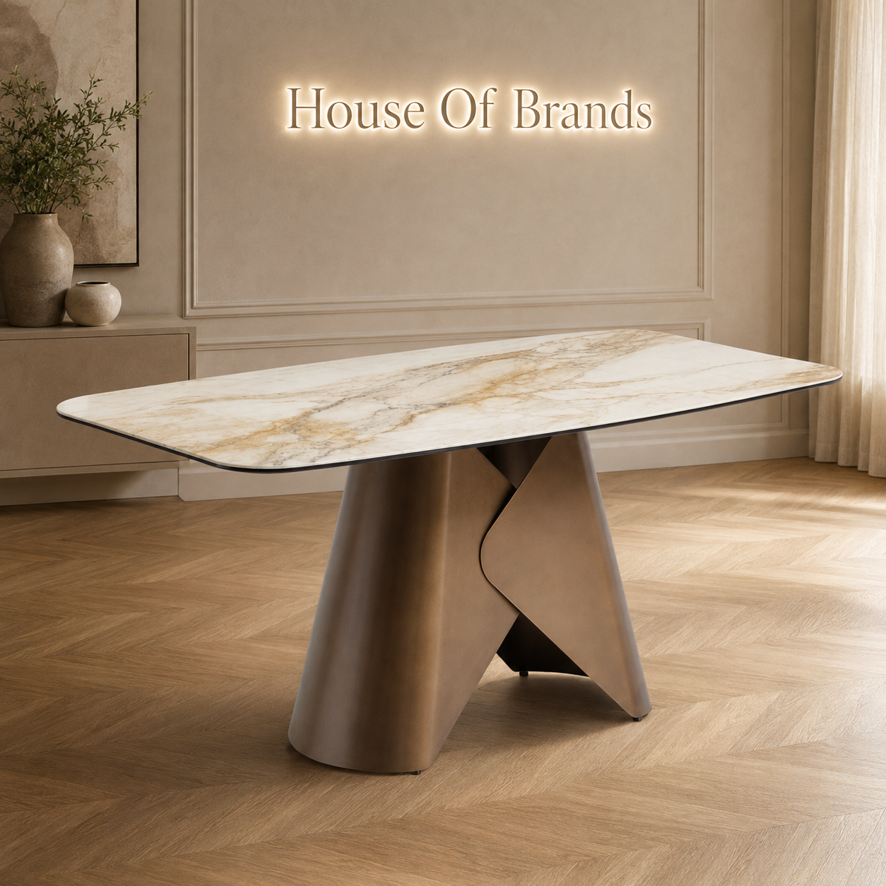 Leven 160cm Brass & White Pandora Classico Dining Table