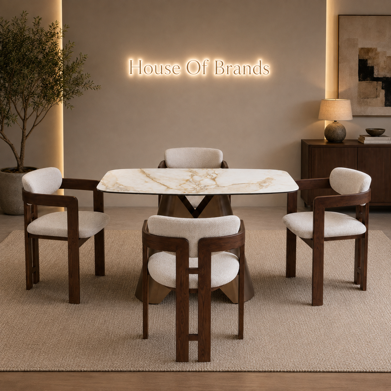 Leven 120cm Dining Set with 4 Clare Bouclé Chairs