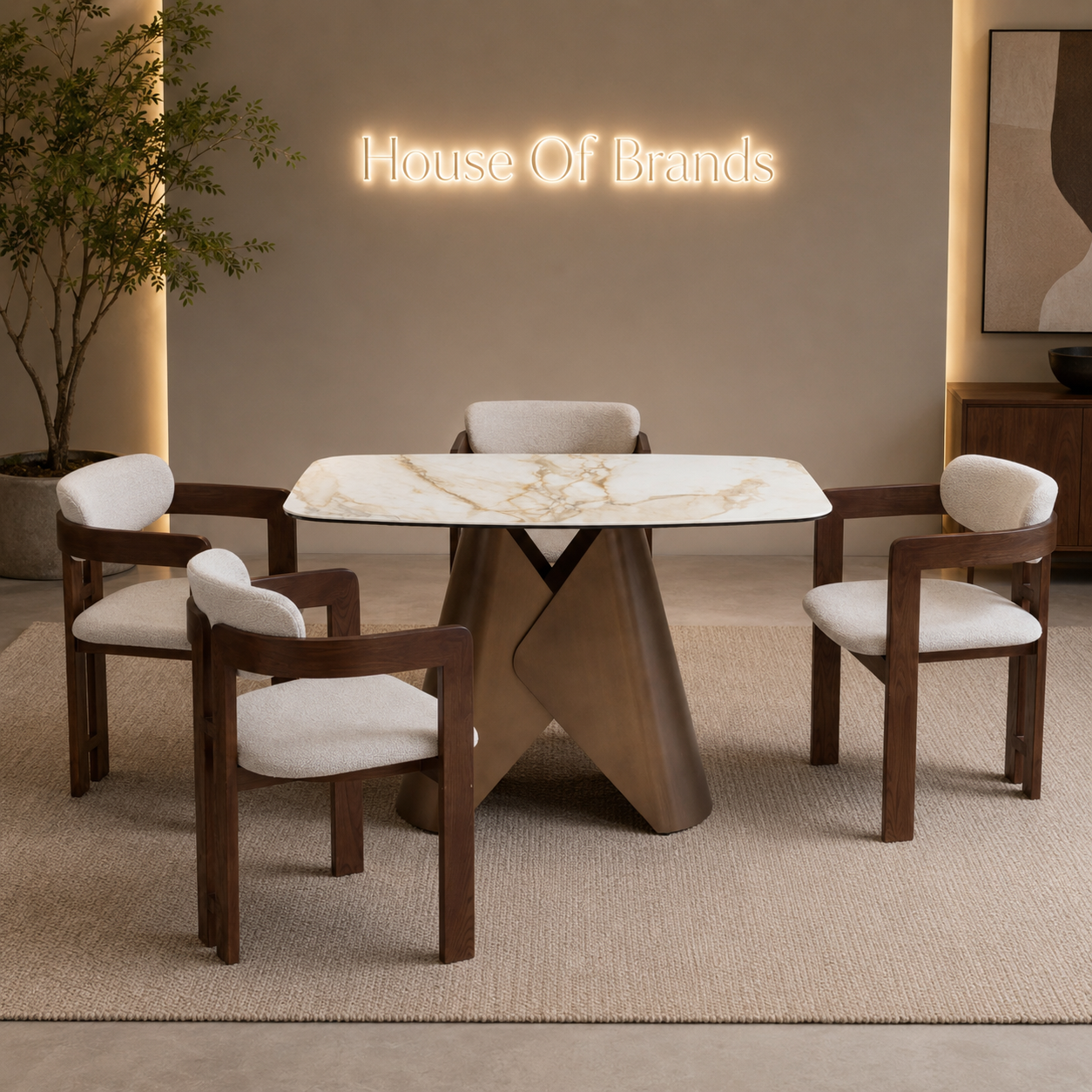 Leven 120cm Dining Set with 4 Clare Bouclé Chairs
