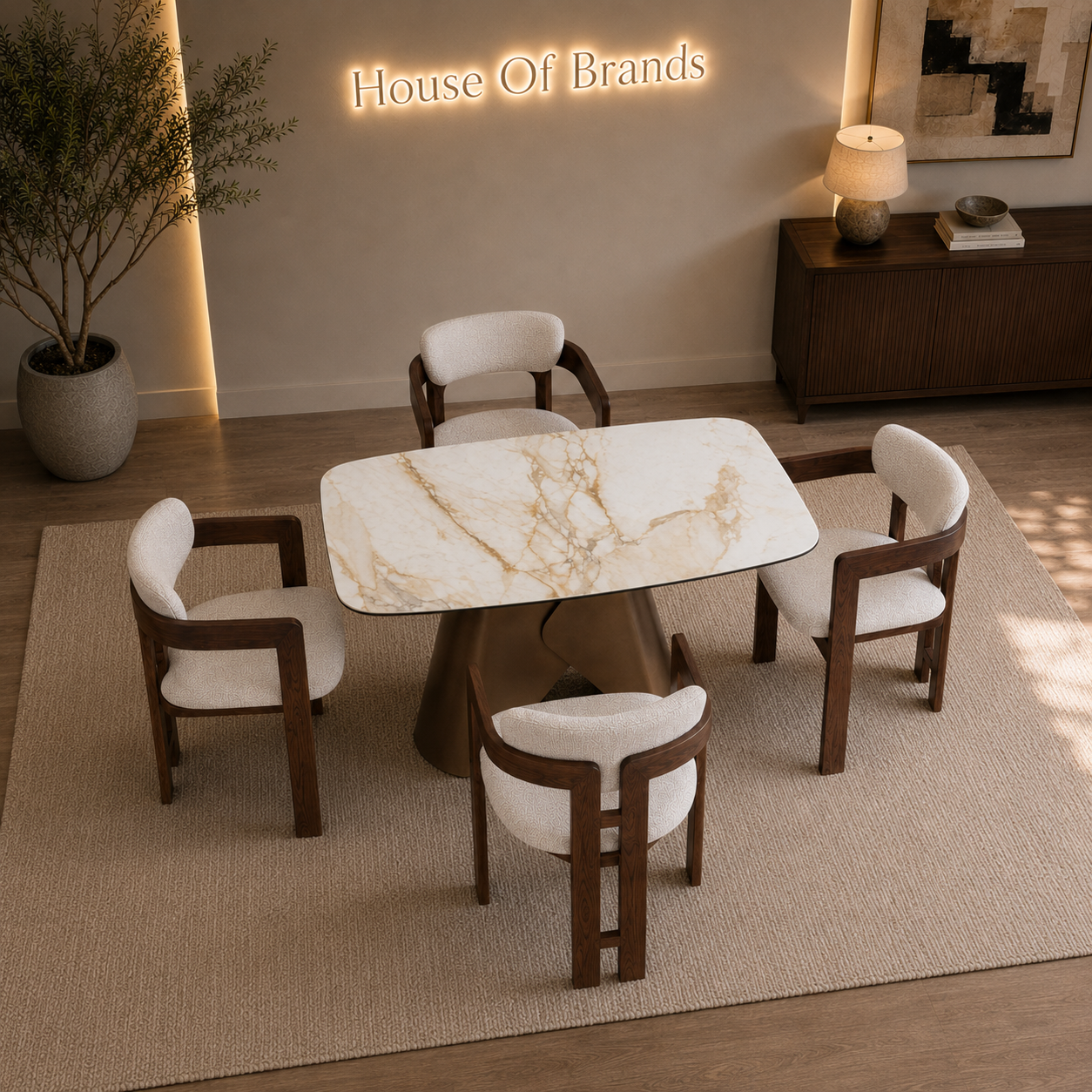 Leven 120cm Dining Set with 4 Clare Bouclé Chairs