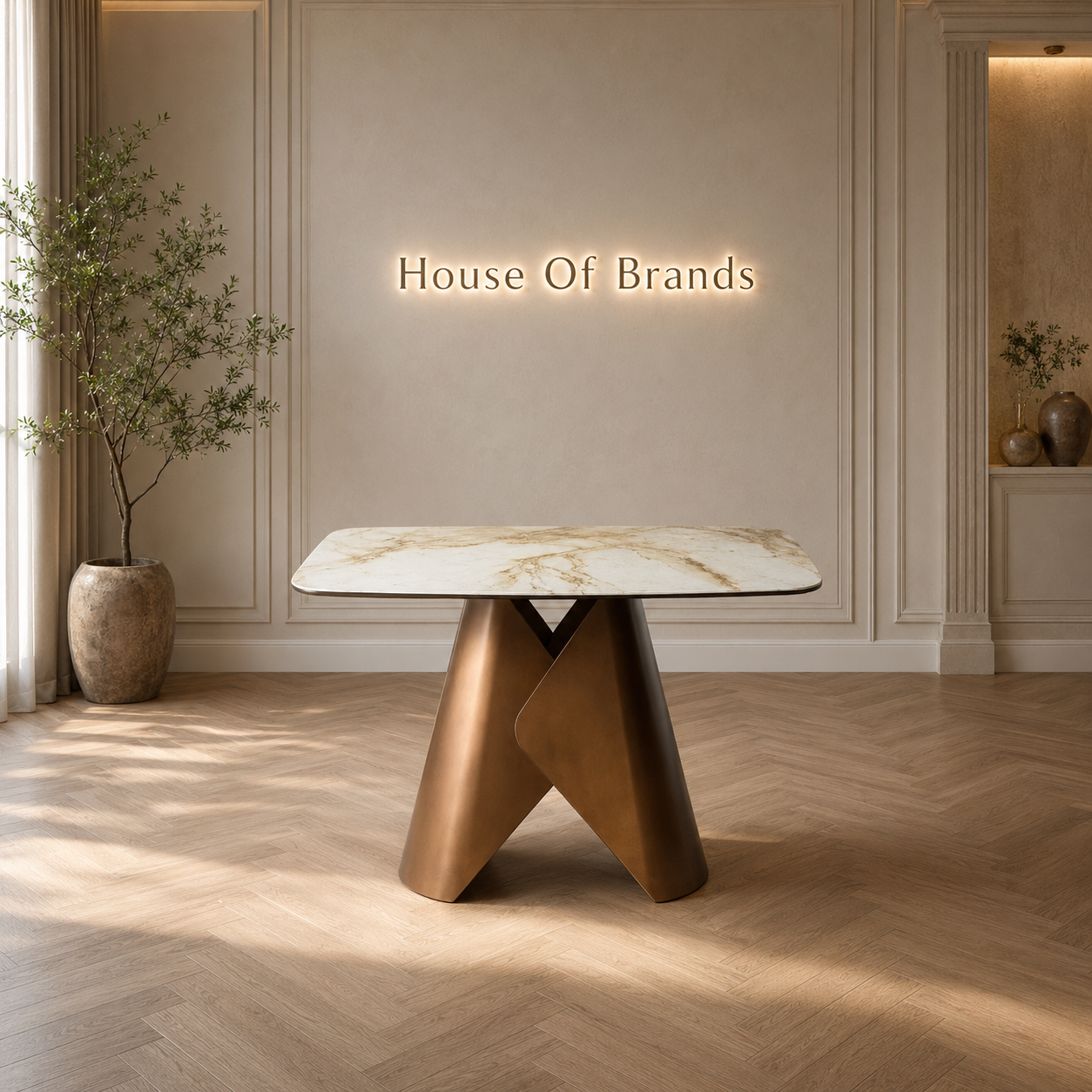 Leven 120cm Brass & White Pandora Classico Dining Table