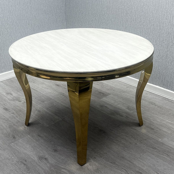 110cm Louis Cream And Gold Round Marble Dining Table