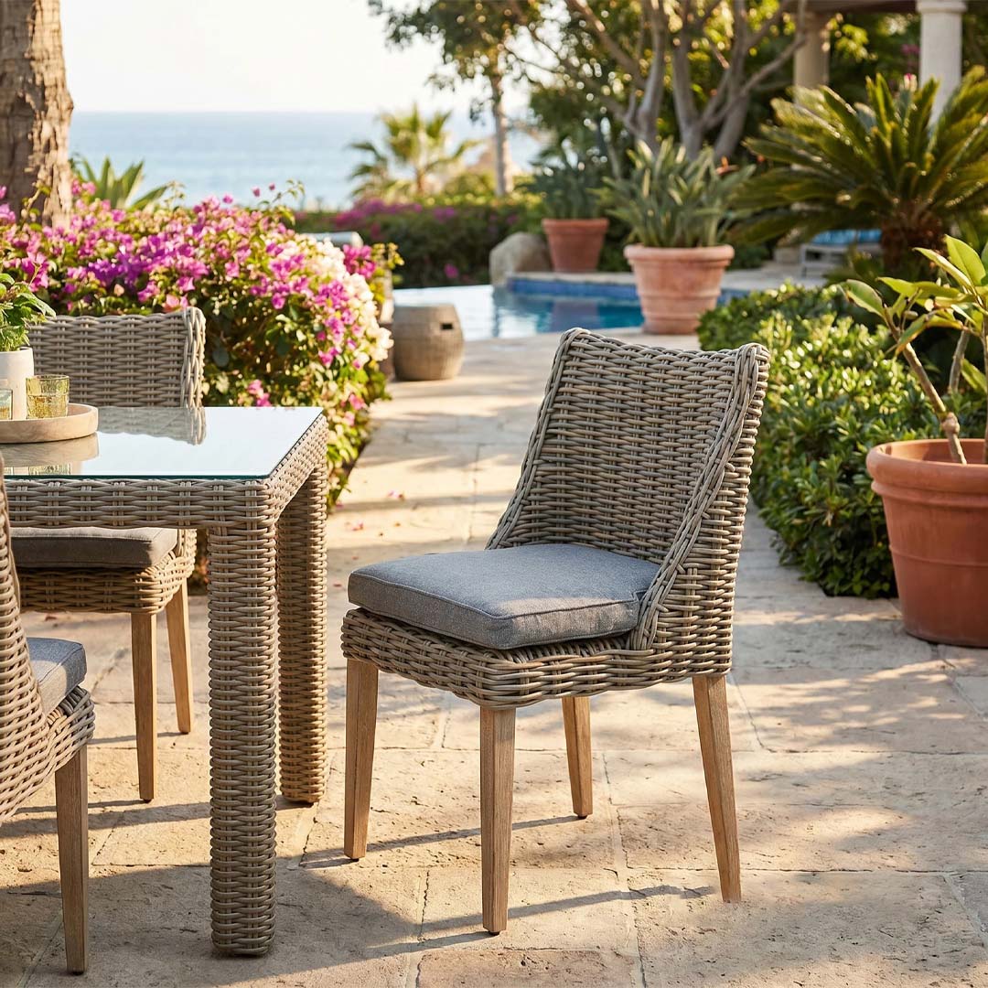Luna Beige Rattan Garden Dining Chair with Cushion