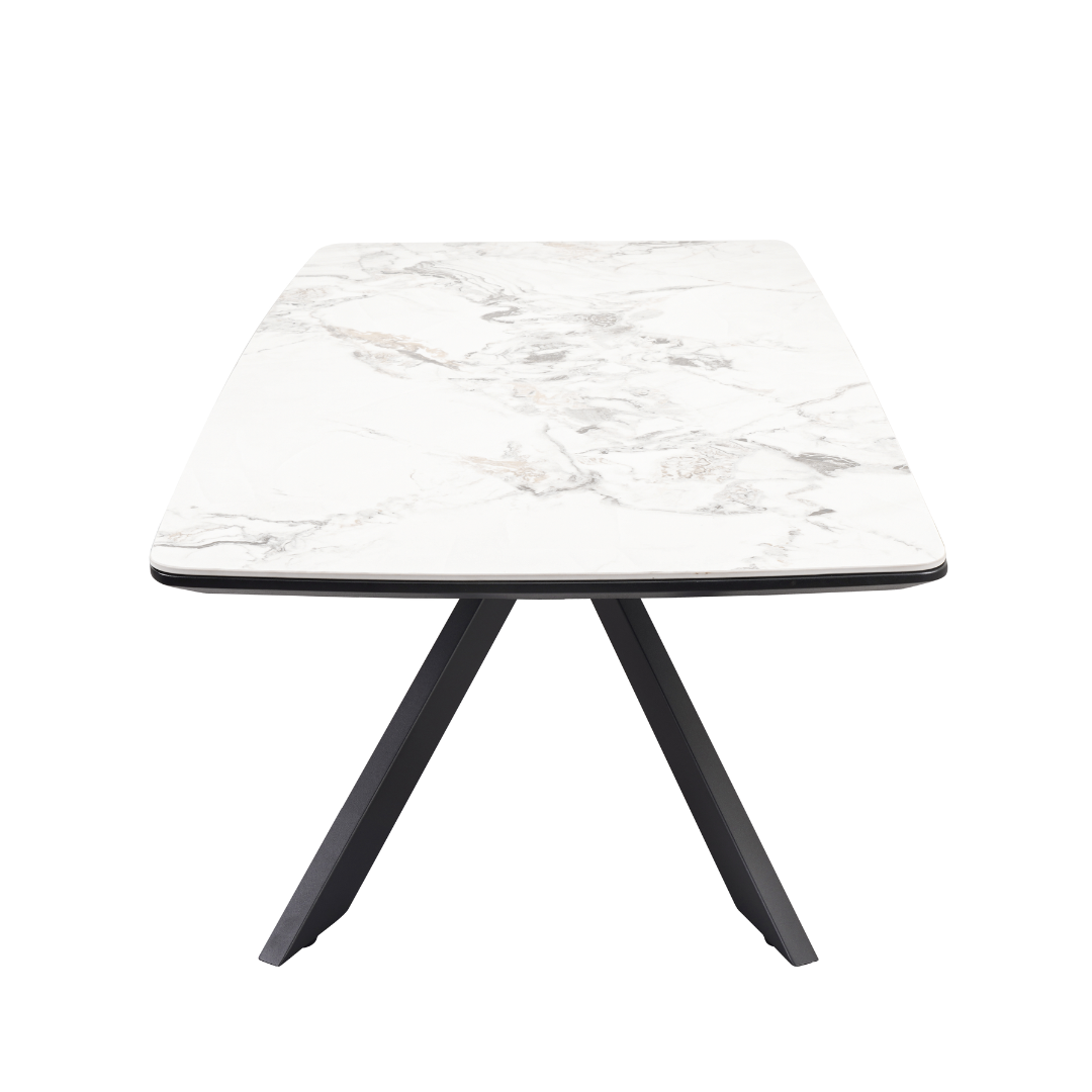 Luna 110cm White Ceramic Coffee Table | Black Legs