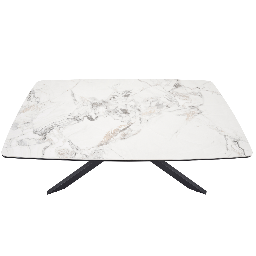 Luna 110cm White Ceramic Coffee Table | Black Legs