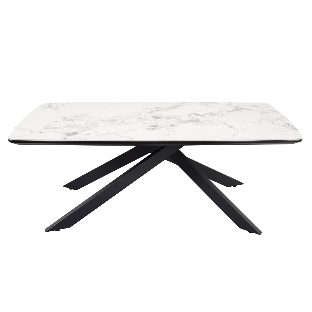 Luna 110cm White Ceramic Coffee Table | Black Legs