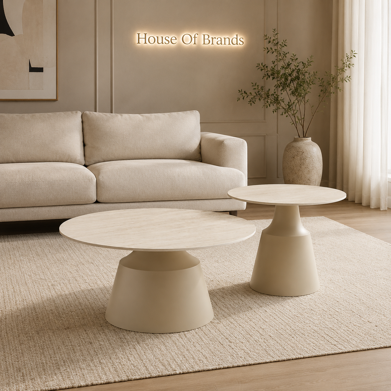 Lunoh Matt Taupe & Travertine Coffee and End Table Set